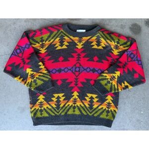VTG Womens Sz Large ROSE Knit Sweater Tribal Southwestern Print Geometric